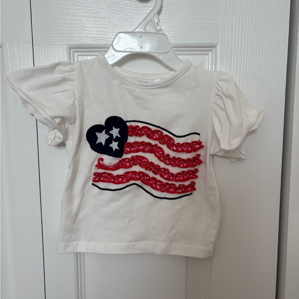 Kids White Shirt with Red and Blue Flag Design